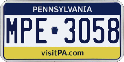 PA license plate MPE3058