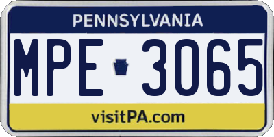 PA license plate MPE3065
