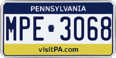 PA license plate MPE3068