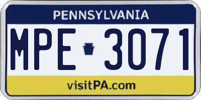 PA license plate MPE3071
