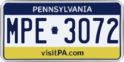 PA license plate MPE3072