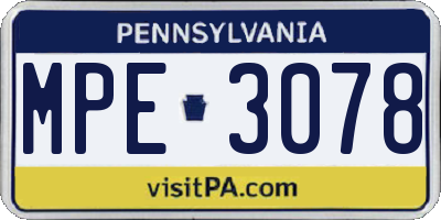 PA license plate MPE3078