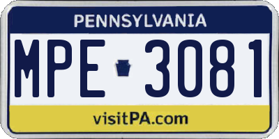 PA license plate MPE3081