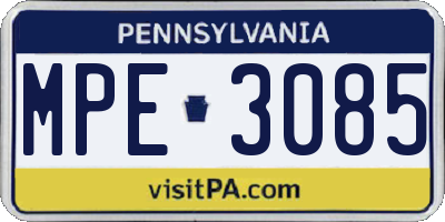 PA license plate MPE3085