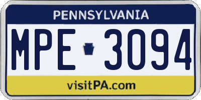 PA license plate MPE3094