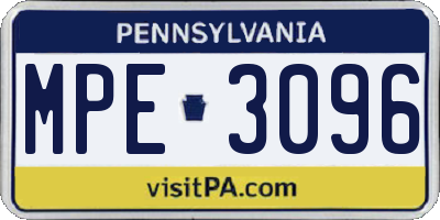 PA license plate MPE3096