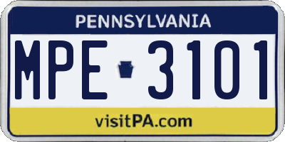 PA license plate MPE3101