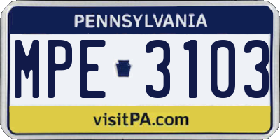 PA license plate MPE3103