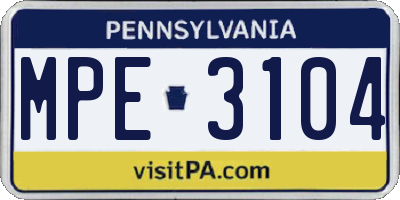 PA license plate MPE3104