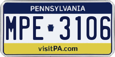 PA license plate MPE3106