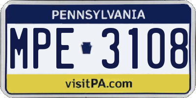 PA license plate MPE3108