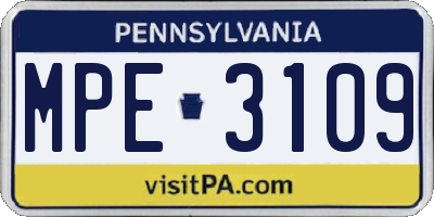 PA license plate MPE3109