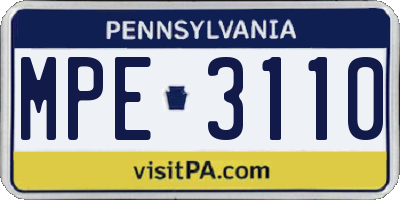 PA license plate MPE3110