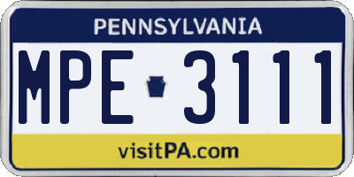 PA license plate MPE3111
