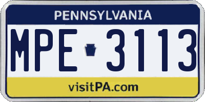 PA license plate MPE3113