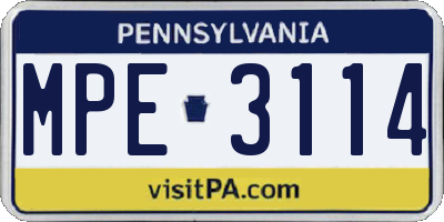 PA license plate MPE3114