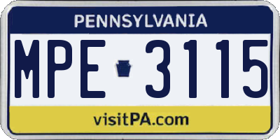PA license plate MPE3115