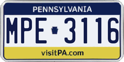PA license plate MPE3116