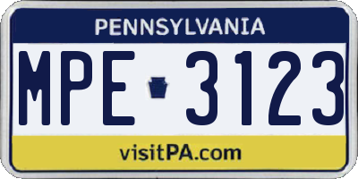 PA license plate MPE3123