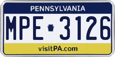 PA license plate MPE3126