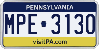 PA license plate MPE3130