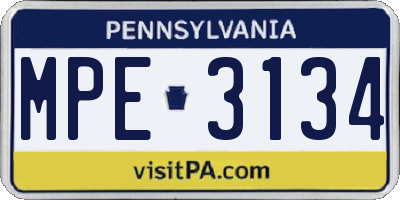 PA license plate MPE3134