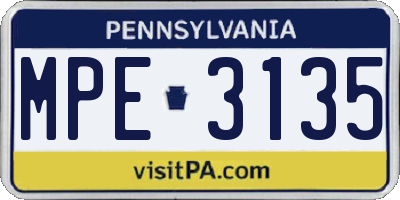 PA license plate MPE3135