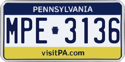 PA license plate MPE3136