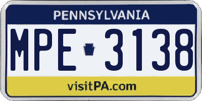PA license plate MPE3138