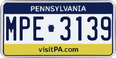 PA license plate MPE3139