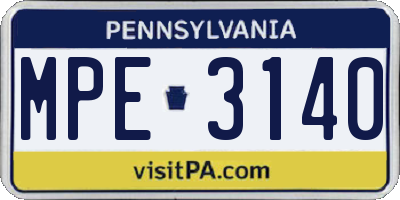 PA license plate MPE3140