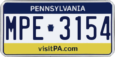 PA license plate MPE3154