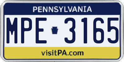PA license plate MPE3165