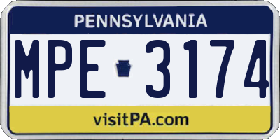 PA license plate MPE3174
