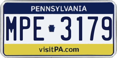 PA license plate MPE3179