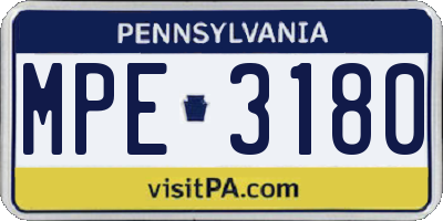 PA license plate MPE3180