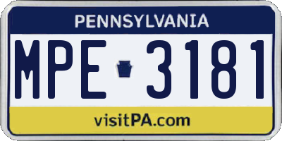 PA license plate MPE3181