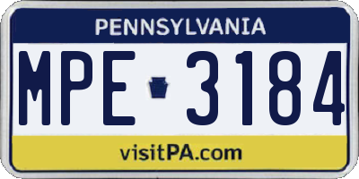 PA license plate MPE3184