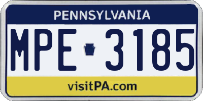 PA license plate MPE3185