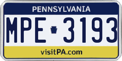 PA license plate MPE3193