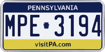 PA license plate MPE3194