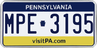 PA license plate MPE3195