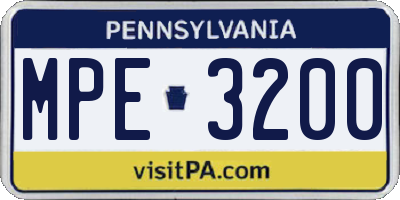 PA license plate MPE3200