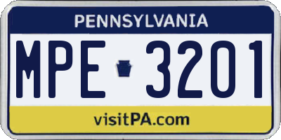 PA license plate MPE3201