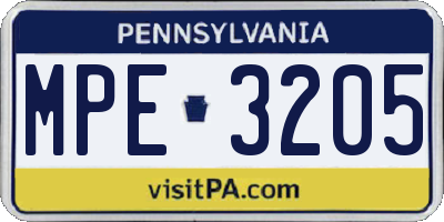 PA license plate MPE3205