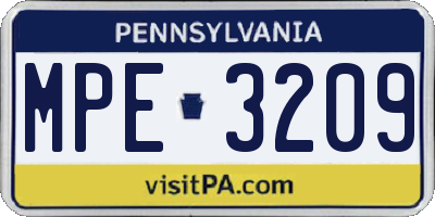 PA license plate MPE3209