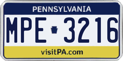PA license plate MPE3216