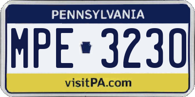 PA license plate MPE3230