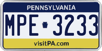 PA license plate MPE3233