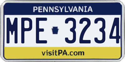 PA license plate MPE3234